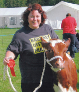 Anne-Marie with Egg the Calf, winner of Best Cow